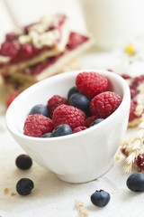 Summer berries in white bowl