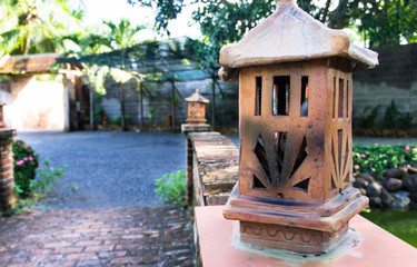 Fototapeta na wymiar Traditional lamp, hand made ceramic clay, Handicrafts of vietnam