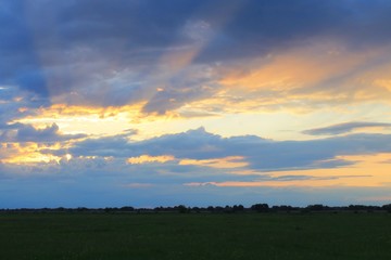 Fototapeta na wymiar Sunset over meadow