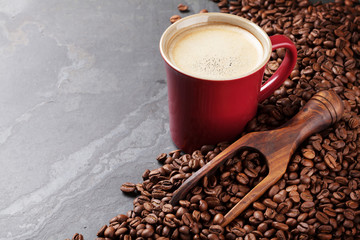 Coffee cup and beans