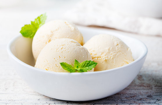 Vanilla Ice Cream in bowl Organic product