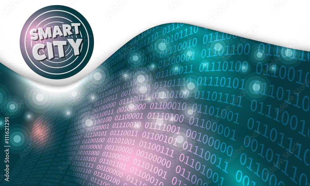Poster futuristic abstract background with smart city icon and binary c