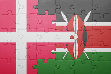puzzle with the national flag of kenya and denmark.
