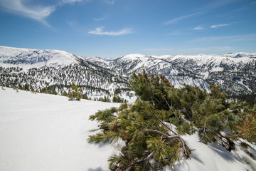 Fototapeta na wymiar beautiful view of snow mountains, the Khamar Daban