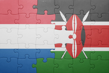 puzzle with the national flag of kenya and netherlands.