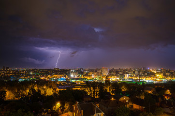 beautiful view of the lightning in the night city