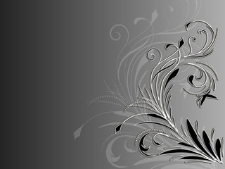 Corner abstract floral ornament on black and white background
