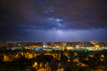 beautiful view of the lightning in the night city