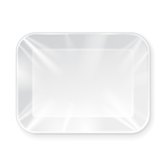 White Empty Blank Styrofoam Plastic Food Tray Container. Illustration Isolated On White Background. Mock Up Template Ready For Your Design. Vector EPS10