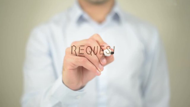 Request a Quote, man writing on transparent screen