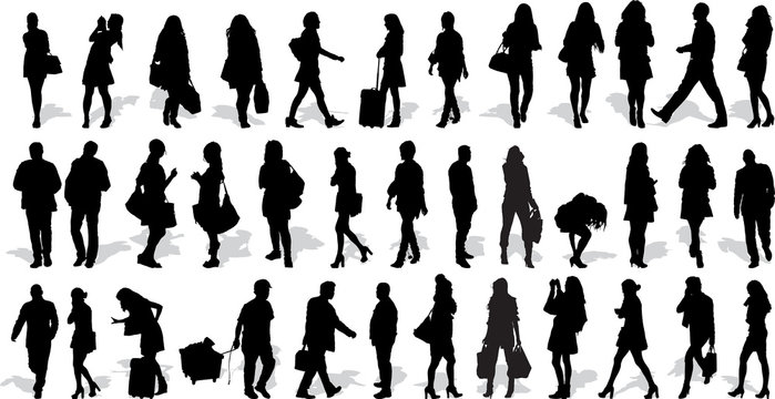 Set of 37 vector's silhouettes of people in action
