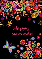 Summery banner with abstract flowers colorful pattern