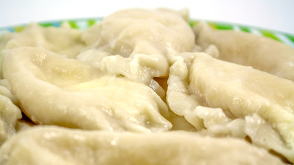 Georgian homemade dumplings on white background. homemade food