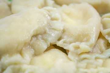 Georgian homemade dumplings on white background. homemade food