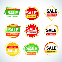 Sale limited time banner templates set, sale tags, signs, stickers. Isolated vector illustration.