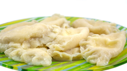 Georgian homemade dumplings on white background. homemade food