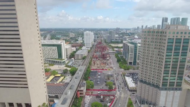 Aerial video of Downtown Miami Central Station 4k