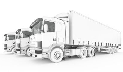 Obraz na płótnie Canvas Isolated skecth semi-trailer truck on white background