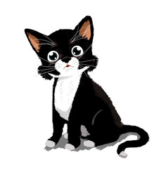 Gato peque&ntilde;o. Dibujo de un gato de color blanco y negro