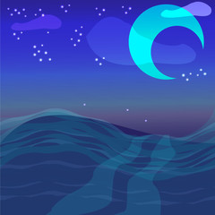 Obraz na płótnie Canvas night sky with ocean, moon & stars vector background