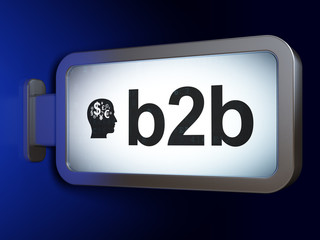 Finance concept: B2b and Head With Finance Symbol on billboard background