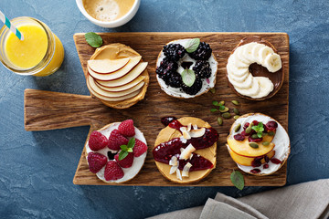 Variety of bagels on a board
