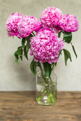 lush pink peonies in vase
