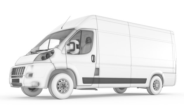 Isolated sketch white van with white background