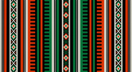 A Orange And Green Theme Arabian Sadu Weaving Middle Eastern Tra - obrazy, fototapety, plakaty