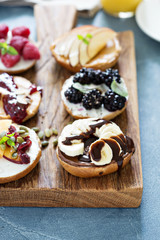 Variety of bagels on a board