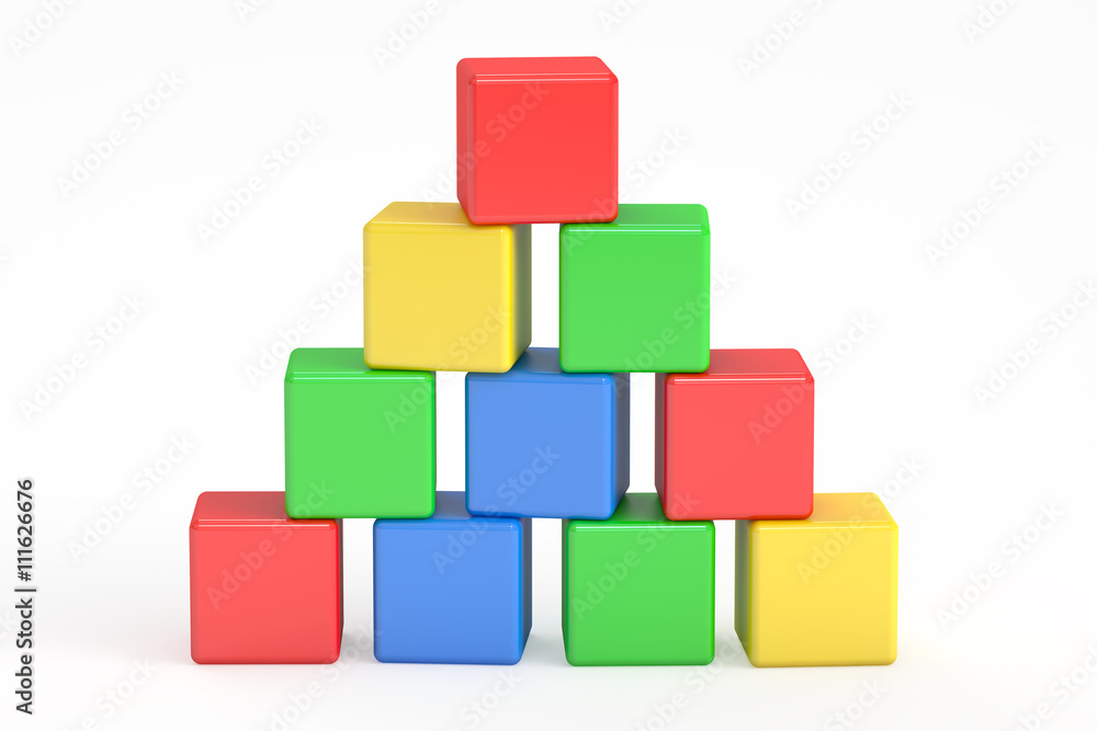 Poster blocks building, cubes. 3d rendering