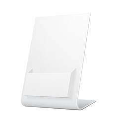 White POS POI Filled Cardboard Blank Empty Show Box Holder For Advertising Fliers, Leaflets Or Products. Illustration Isolated On White Background. Mock Up Template Ready For Your Design. Vector EPS10