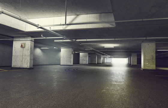 3d rendering of Parking garage underground, industrial interior