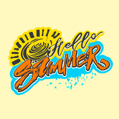 Obraz premium Hello summer hand lettering ink drawn motivation poster.