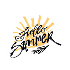 Hello summer hand lettering ink drawn motivation poster.
