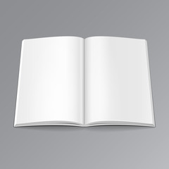 Blank Opened Magazine, Book, Booklet, Brochure Cover. Illustration Isolated On Gray Background. Mock Up Template Ready For Your Design. Vector EPS10