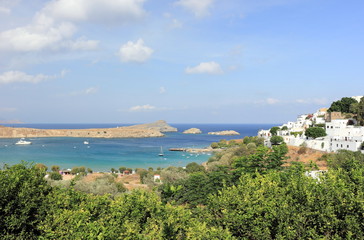 Fototapeta na wymiar View of Lindos Bay, Rhodes. Dodecanese Islands, Greece, Europe.