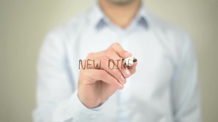 New Direction , man writing on transparent screen