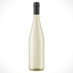 Yellow Glass Wine Cider Bottle. Illustration Isolated On White Background. Mock Up Template Ready For Your Design. Product Packing Vector EPS10. Isolated.