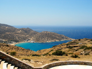 An amphitheatre with the Mylopotas beach on the background, Ios island, Greece