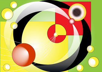  Abstract bright graphic background in red, yellow, green and shades of green