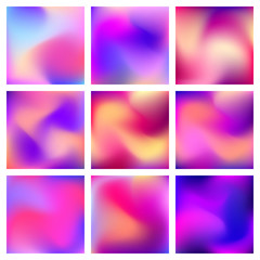 Naklejka premium Abstract blur gradient backgrounds set with trend pastel pink, purple, violet, orange and blue colors for deign concepts, wallpapers, business presentations, web and prints. Vector illustration.
