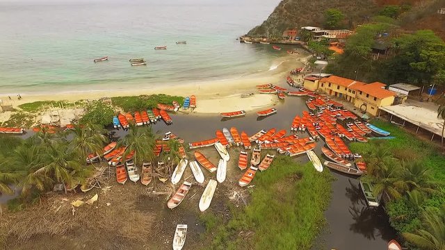 Aerial view of Chuao Bay or Chuao, Aragua State, Venezuela in the Caribbean sea. Chuao is best known to grow the best and finest cocoa in the world.