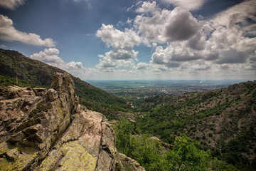 Spectacular view over the city from the top of the mountain. Sliven. Bulgaria