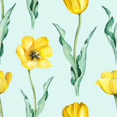 Panele Szklane  Kwiaty tulipanów. Akwarela bezszwowe wzór