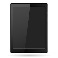 Tablet realistic with camera isolated on white background with shadow, stylish vector illustration