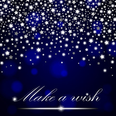 Silver shining falling stars on blue ambient blurred background. Luxury design. Vector illustration