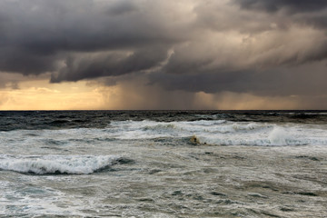 Rain and storm at sea with interesting light