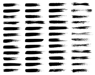 Vector set of grunge brush strokes, black isolated on white background.