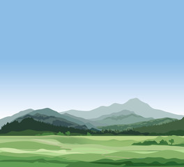 Naklejka premium Rural landscape Nature background Hills, mountains. Vector countryside fields view 